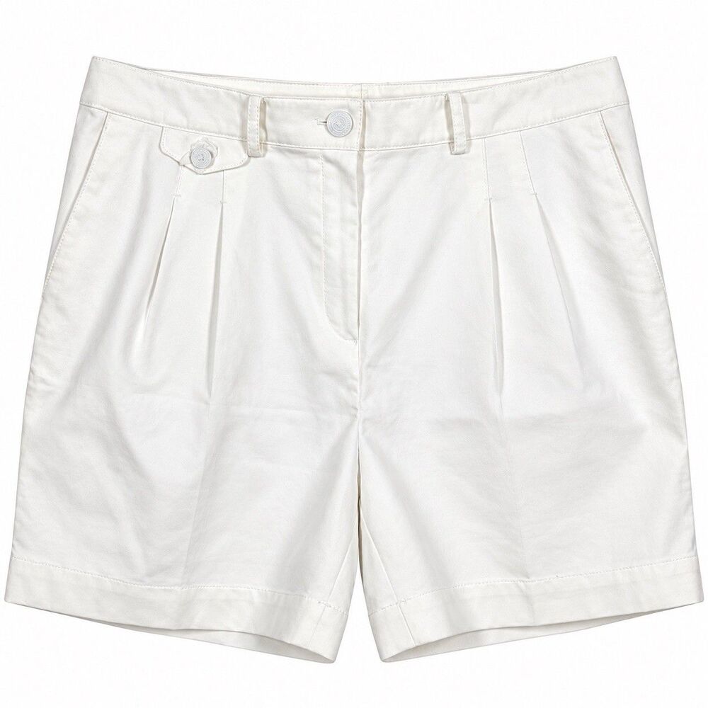 Brooks Brothers Womens 14 White Cotton Pleated Chino Shorts High Rise Classic